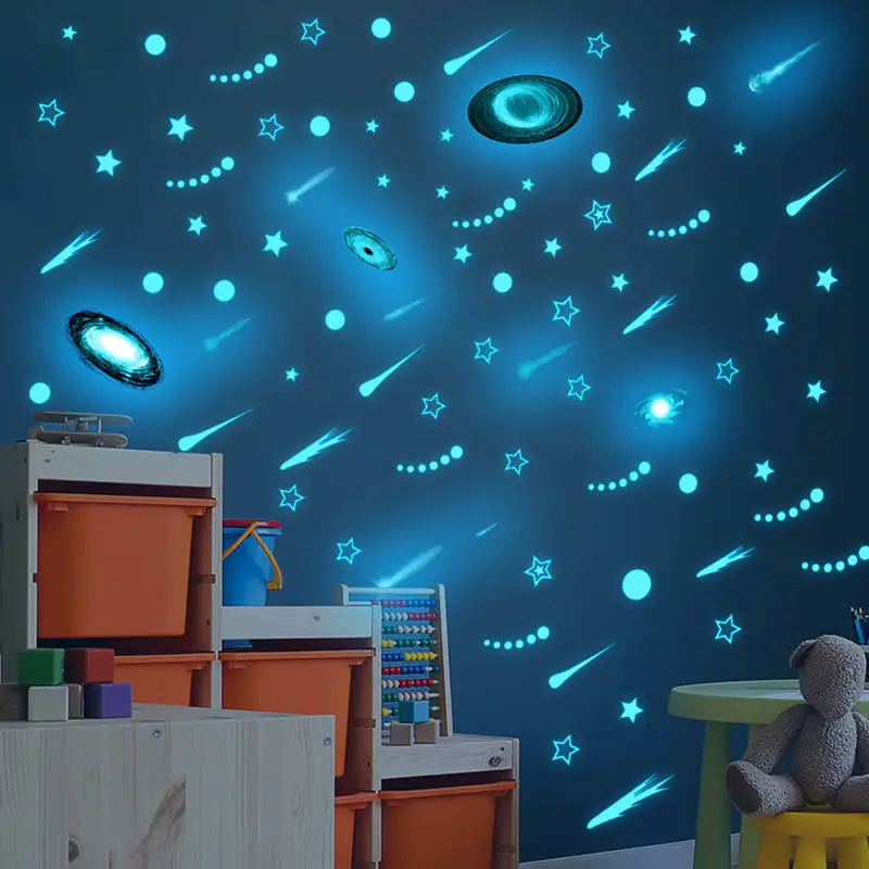 Glow in The Dark Universe Black Hole Wall Stickers Fluorescent Galaxy Space Starry Sky Stars Decals for Kids Room Decorationr