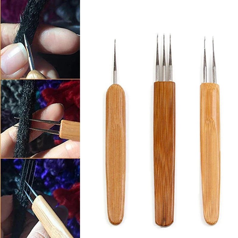 0.5/0.75mm Dreadlock Hook Hair Braid Pricker Lock Needle Dreadlock Crochet Bamboo Handle Styling Tool Hair Crochet Hair Beauty