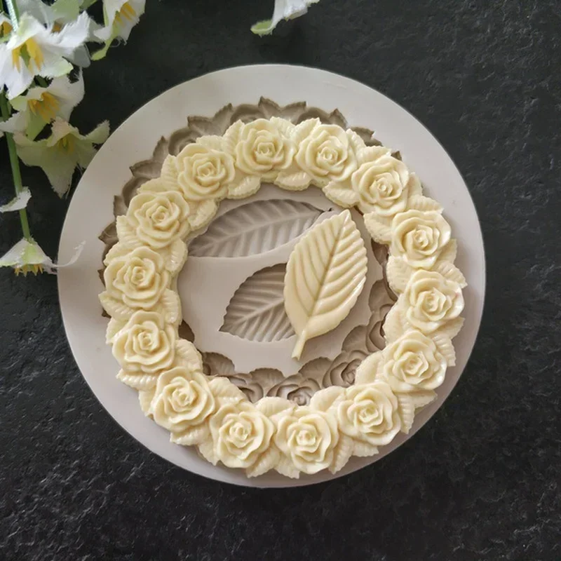 Rose Garland Form Silicone Fondant Mold For Wedding Cake Decorating Valentine'S Gift DIY 3D Chocolate Cookie Baking Mould