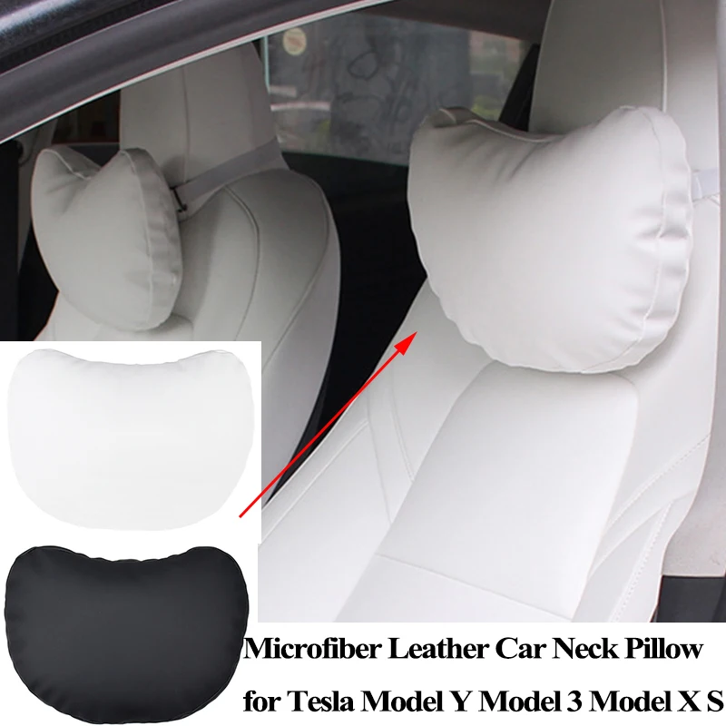 For Tesla Model 3 Model Y S X Car Seat Headrest Neck Pillow Soft Comfort Microfiber Leather Neck Cushion Car Styling Accessories