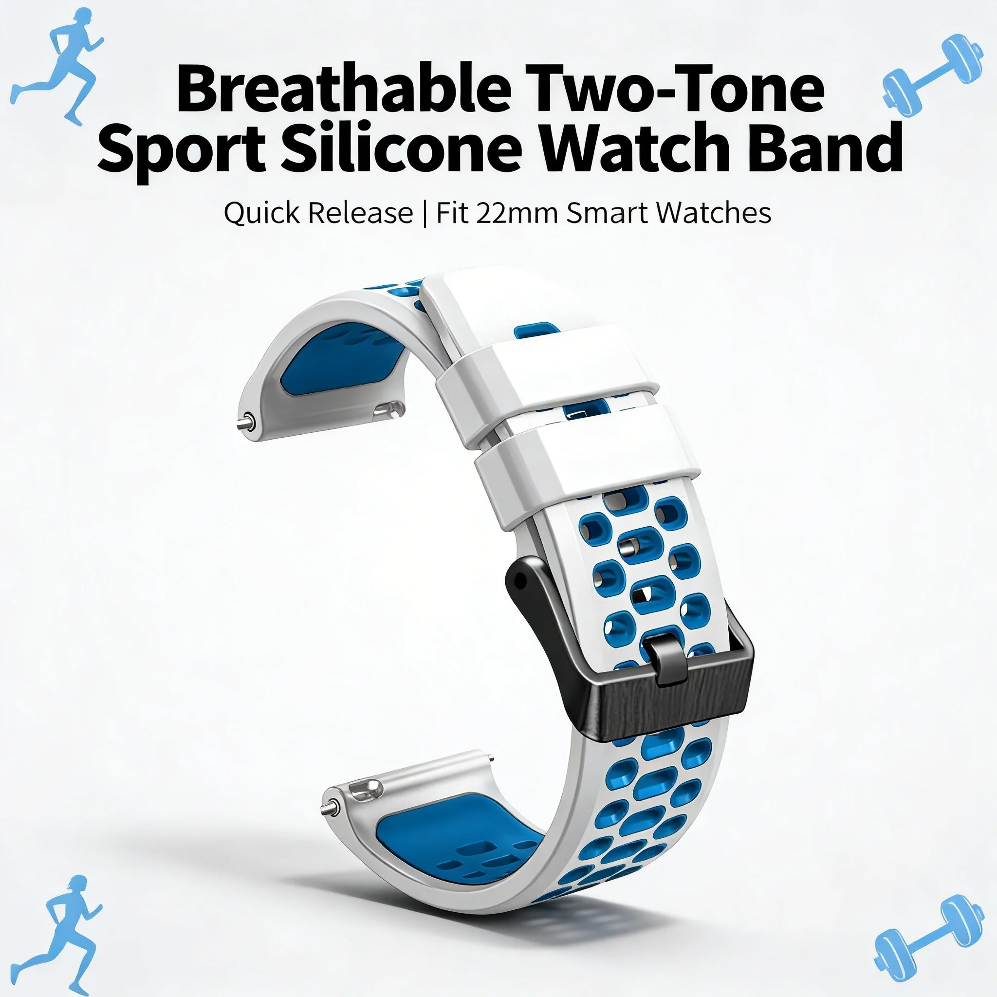 Two-Tone Perforated Sport Silicone Strap - 22mm Replacement Band