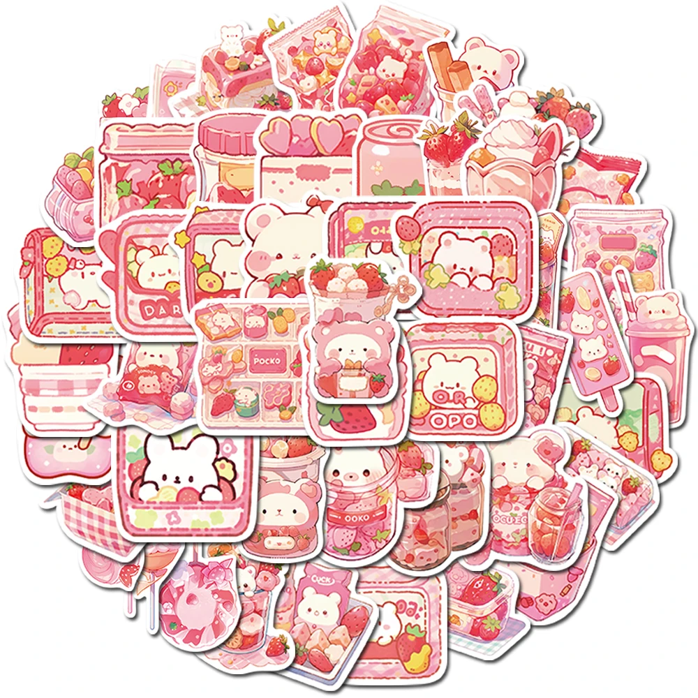 10/25/50PCS Pink Cartoon Desserts Snacks Stickers For Label Diary Stationery Album Laptop Scrapbooking DIY Decals Kids Toys