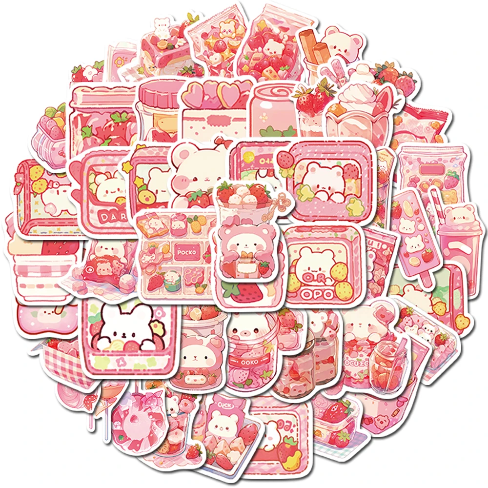 

10/25/50PCS Pink Cartoon Desserts Snacks Stickers For Label Diary Stationery Album Laptop Scrapbooking DIY Decals Kids Toys