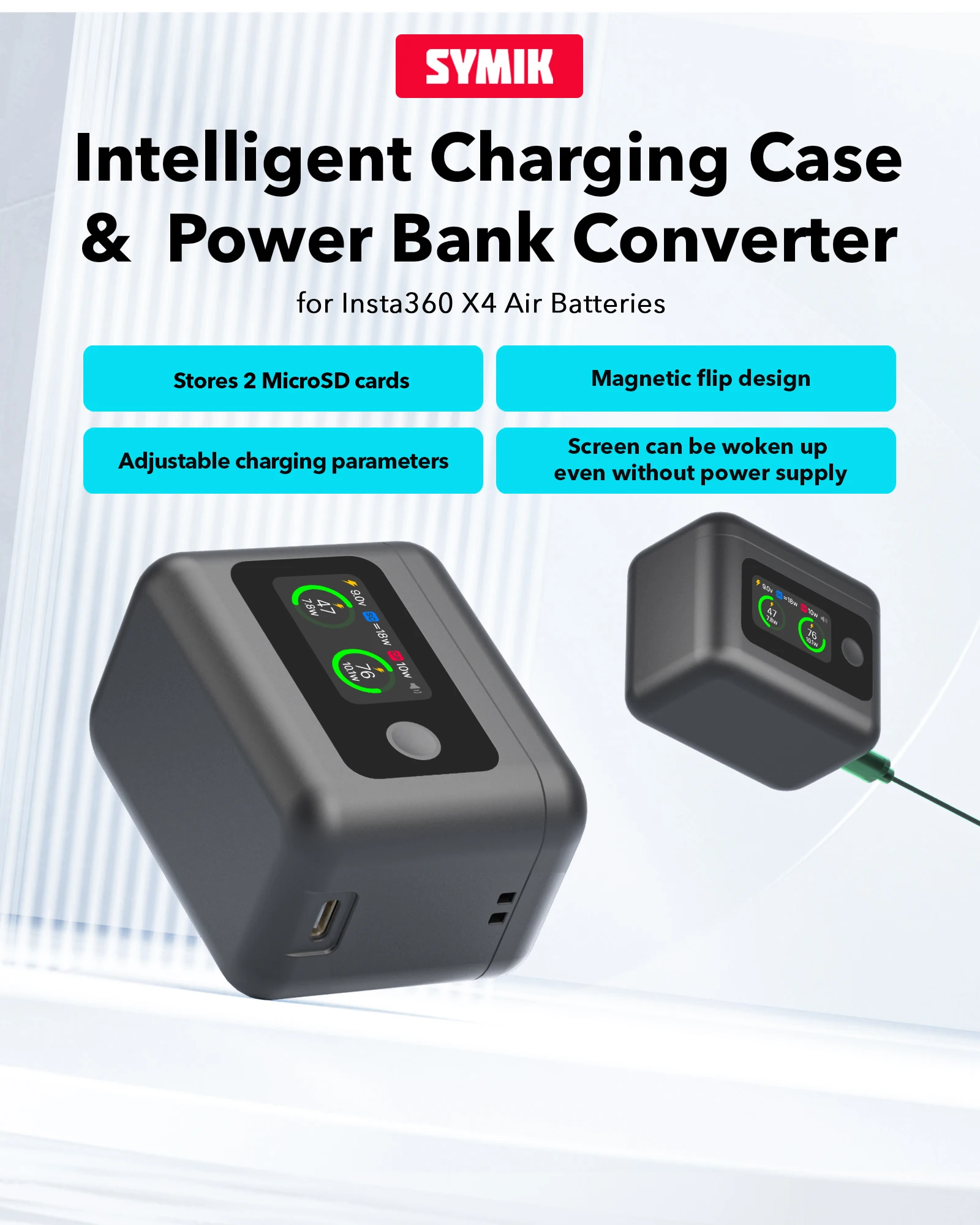 Caméra 360° avec étui de charge intelligent et hub batterie - SYMIK