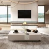Modern Coffee Table with Lights & Glass Tabletop, Living Room Coffee Tables with 2 Drawers, Central Table with Storage 4