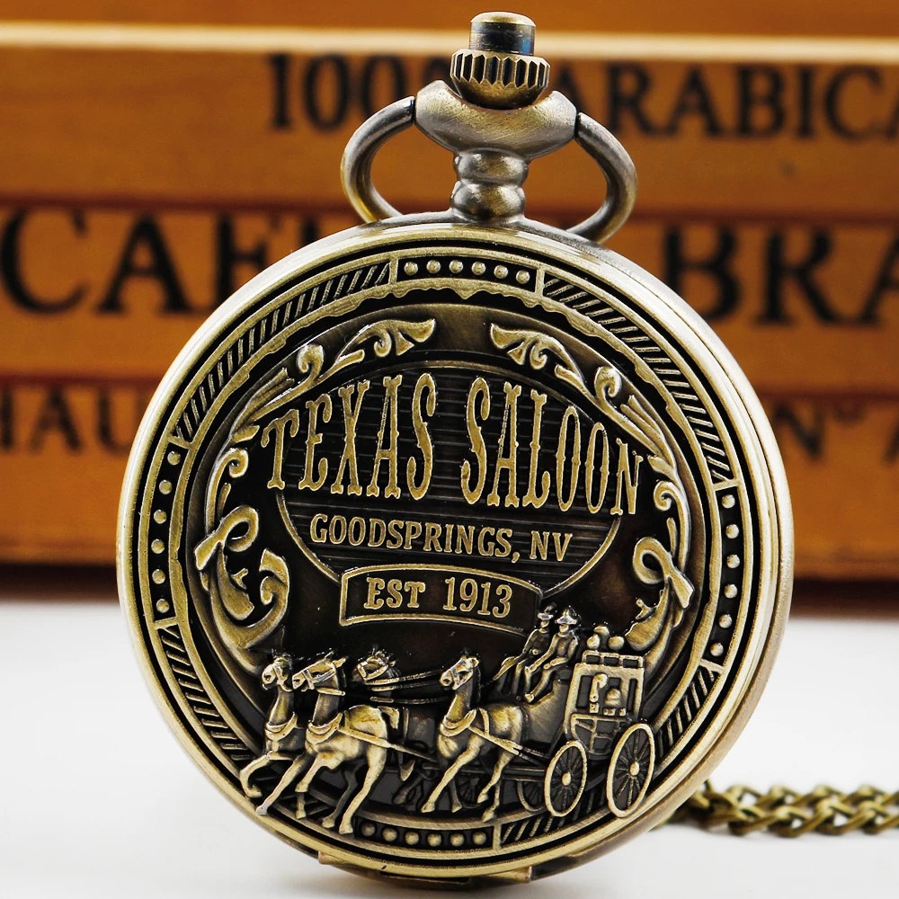 

Bronze Retro Quartz Pocket Watch White Round Dial Vintage Necklace Slim Chain Pendant Gift Men Women