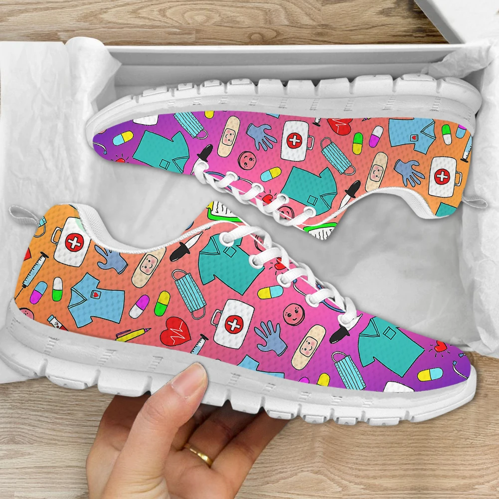 INSTANTARTS Women's Classic Sneakers Cute Doctor Nurse Medical Pattern Lace Up Flat Shoes Mix Color Nursing Shoes For Women 2023