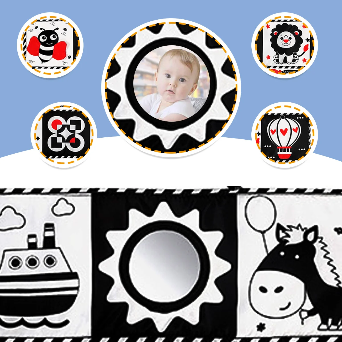Libros suaves para bebés: libros de tela arrugada con tacto y tacto blanco y negro de alto contraste para bebés y niños 