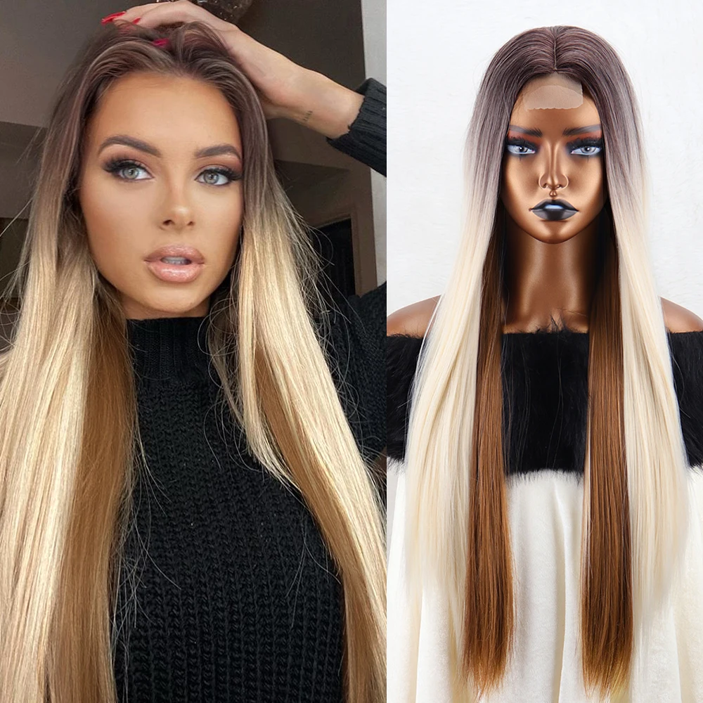 

Long Straight Synthetic Mid-point Wig Black To Gray Wigs Suitable for Black/White Women Daily/Cosplay
