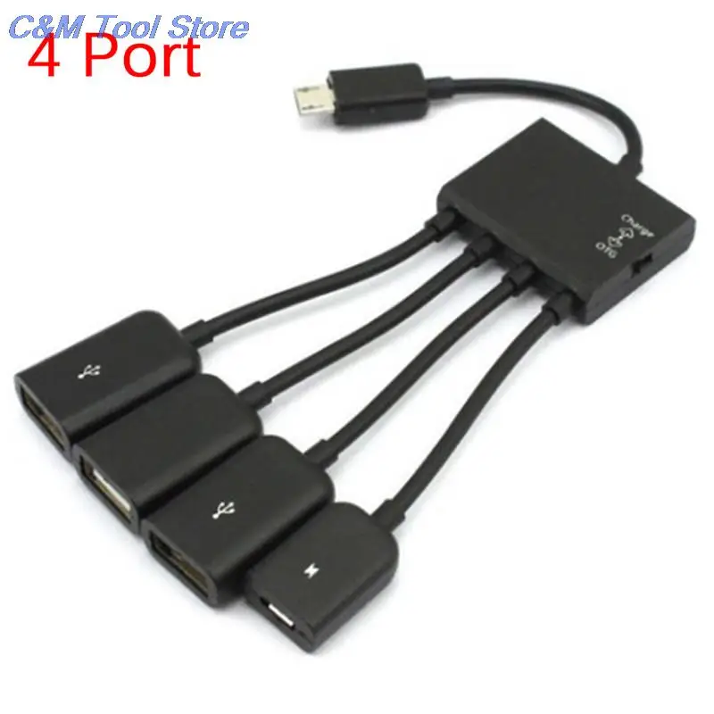 

4 in 1 Micro USB Host OTG Charge Hub Cord Adapter Splitter for Android Smartphones Tablet Black Cable