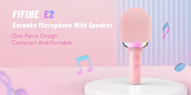 FIFINE AmpliSing E2 Karaoke Microphone with Built-in Speaker & Bluetooth,  RGB & Voice-changer for Party