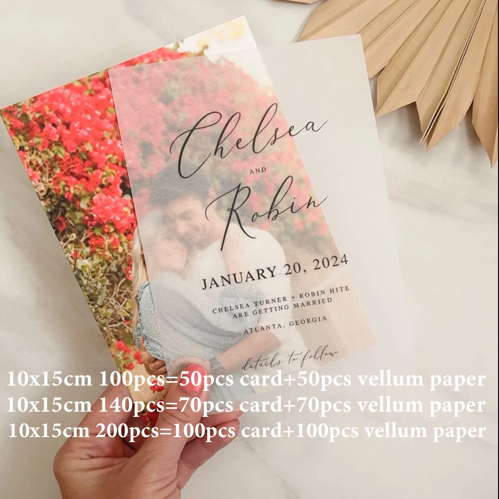 Elegant Wedding Invitation With Vellum Paper Save The Date Announcement Engagement Personalized Name Party Supplies