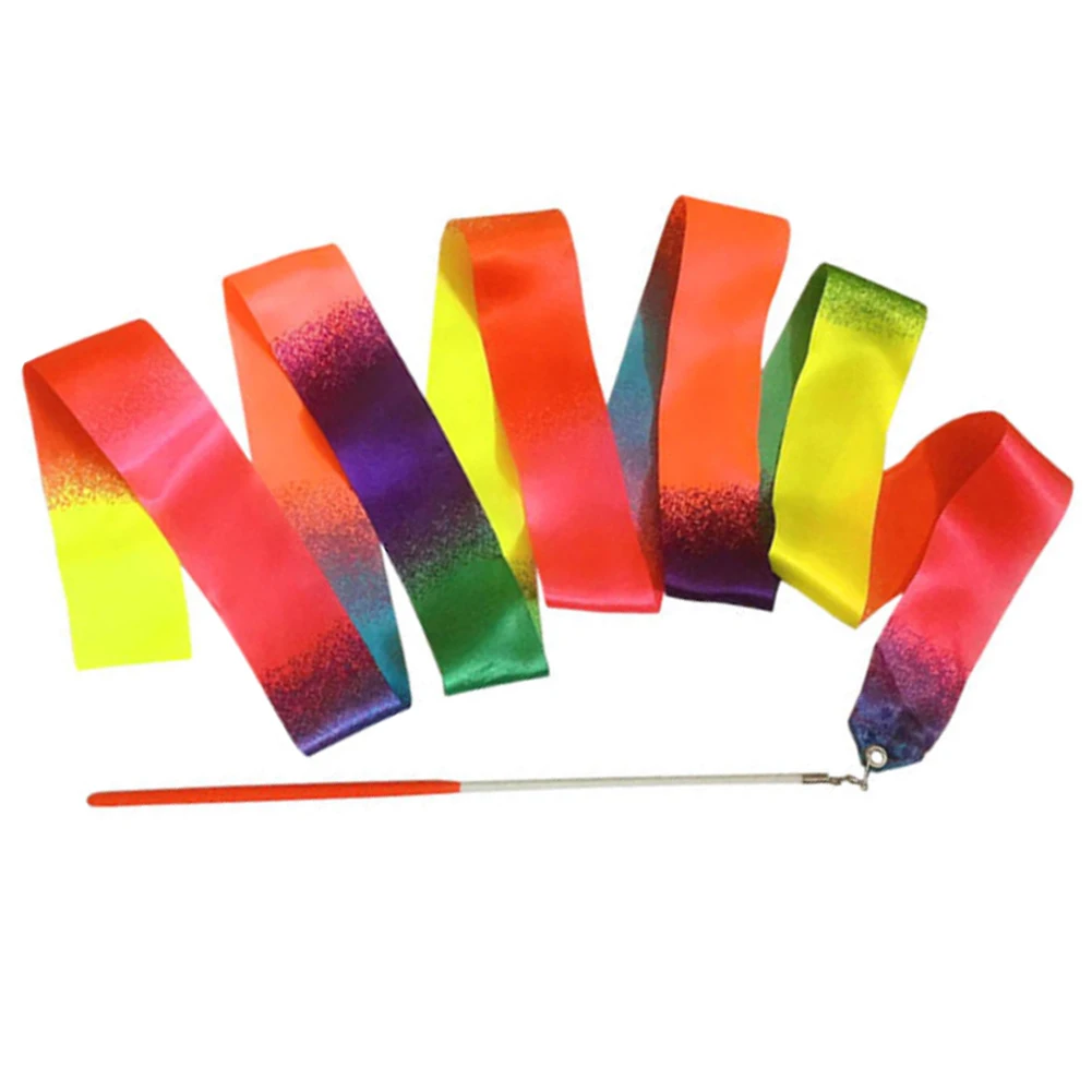 2m Gymnastics Colored Ribbons Gradient Colorful Gym Ribbons Metal Eyelet Rhythmic Gymnastics for Holiday Decorations