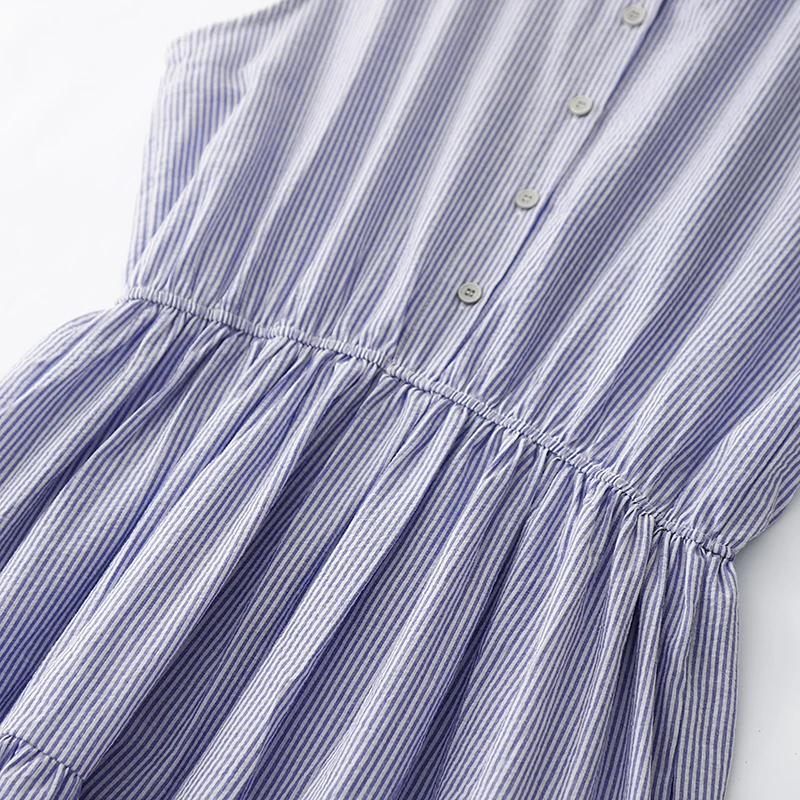 Cotton Vintage Sleeveless Striped Dress Women 2025 Summer Casual Long Dresses Office Lady Femme Robe Vestidos Fashion Clothing