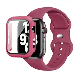 Premium Silicone Watch Band with Protective Case - Multisize Bracelet for 38mm-Series 3 2 1 (WineR)