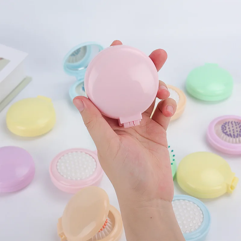Description Picture 4 of item2Pcs Folding Comb Mirror Set Girl Women Portable Round Pocket Small Travel Massage Hair Brush Mini Pocket Mirror Styling Tools