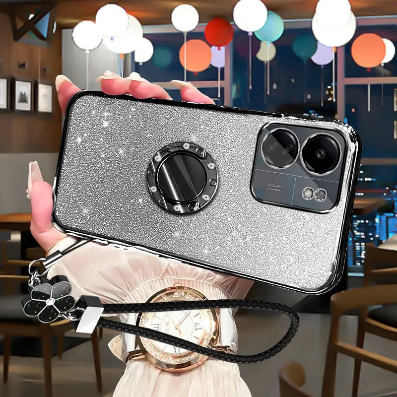 

Shockproof Diamond Holder Phone Case For Xiaomi Poco C65 Len Protective Cover Coque For Poco C65 Glitter Case Strap