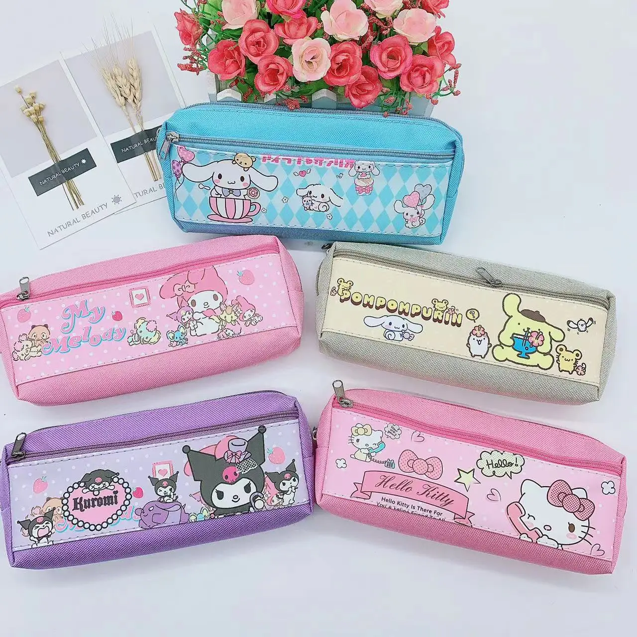 Карандаш Sanrio Cinnamoroll Kuromi, школьный карандаш с двойной сеткой, искусственный карандаш Hello Kitty, мелодия, канцелярская сумка с емкостью для хранения