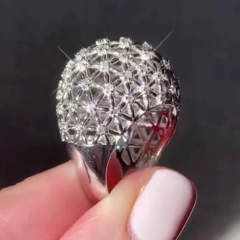 925 Sterling Silver Luxury Party Ring Hollowed Female Finger Jewelry - Image 4