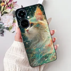 Elegant Butterfly Cat Black Silicone Soft Phone Case for Camon 19 (TPU - 932)