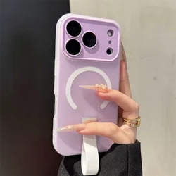 Magnetic Silicone Phone Case Grip with Finger Strap - Soft Protective Cover - iPhone 15 Plus (Purple)