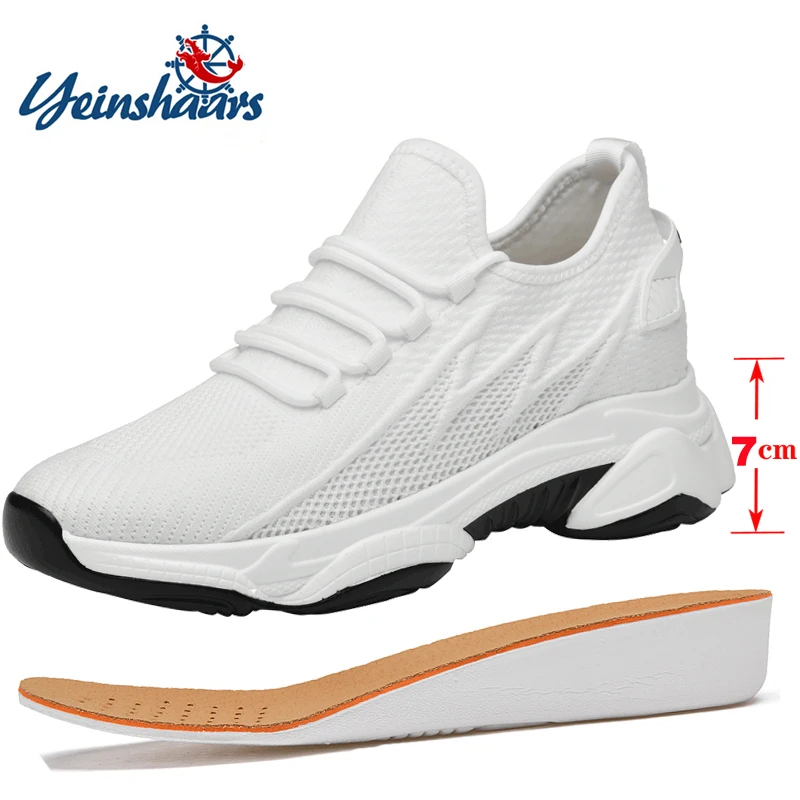 

New Summer Breathable Mesh Height Incresing Sneakers Men Shoes Elevator 7cm Outdoor Leisure White Casual Man Shoes Tall