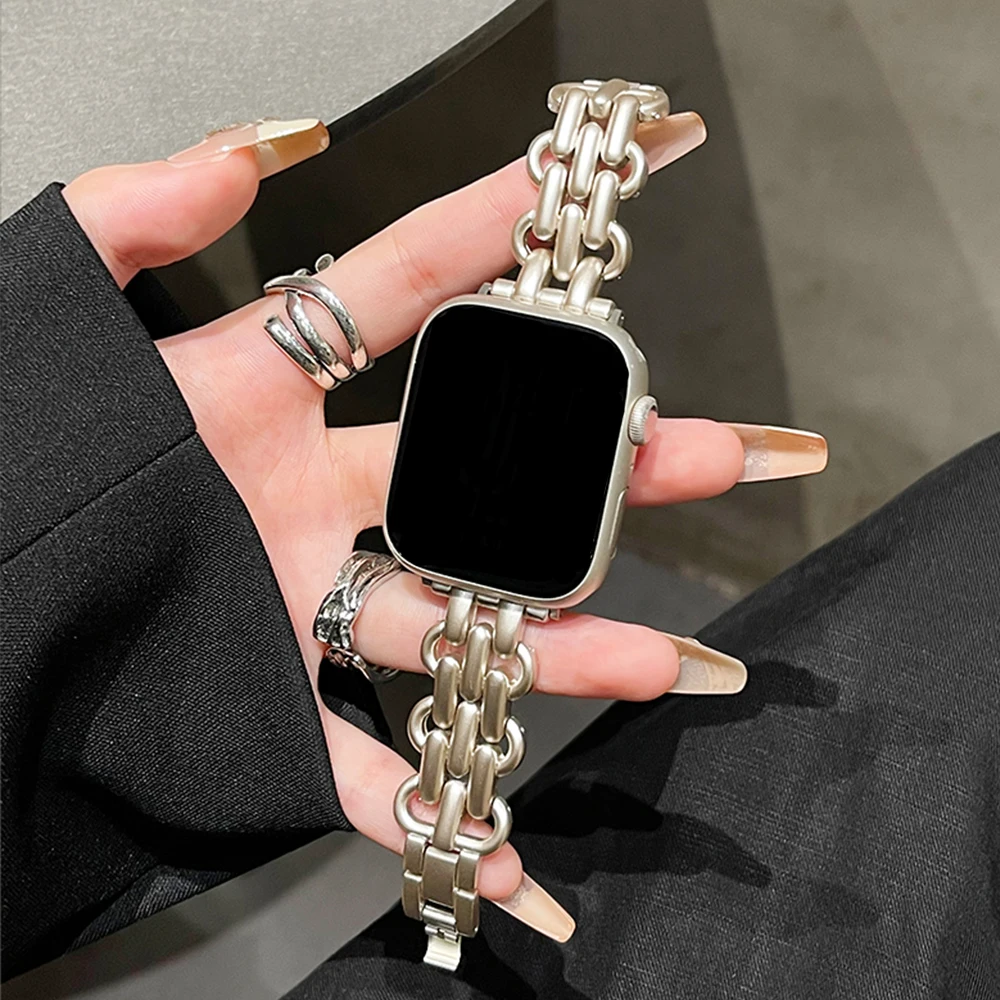 

Роскошный женский браслет для Apple Watch 9/8/7 Ultra2 49 мм 45 мм 41 мм, металлический ремешок для iWatch серии 6/5/4/3 se 44 мм 42 40 38 мм, ремешок