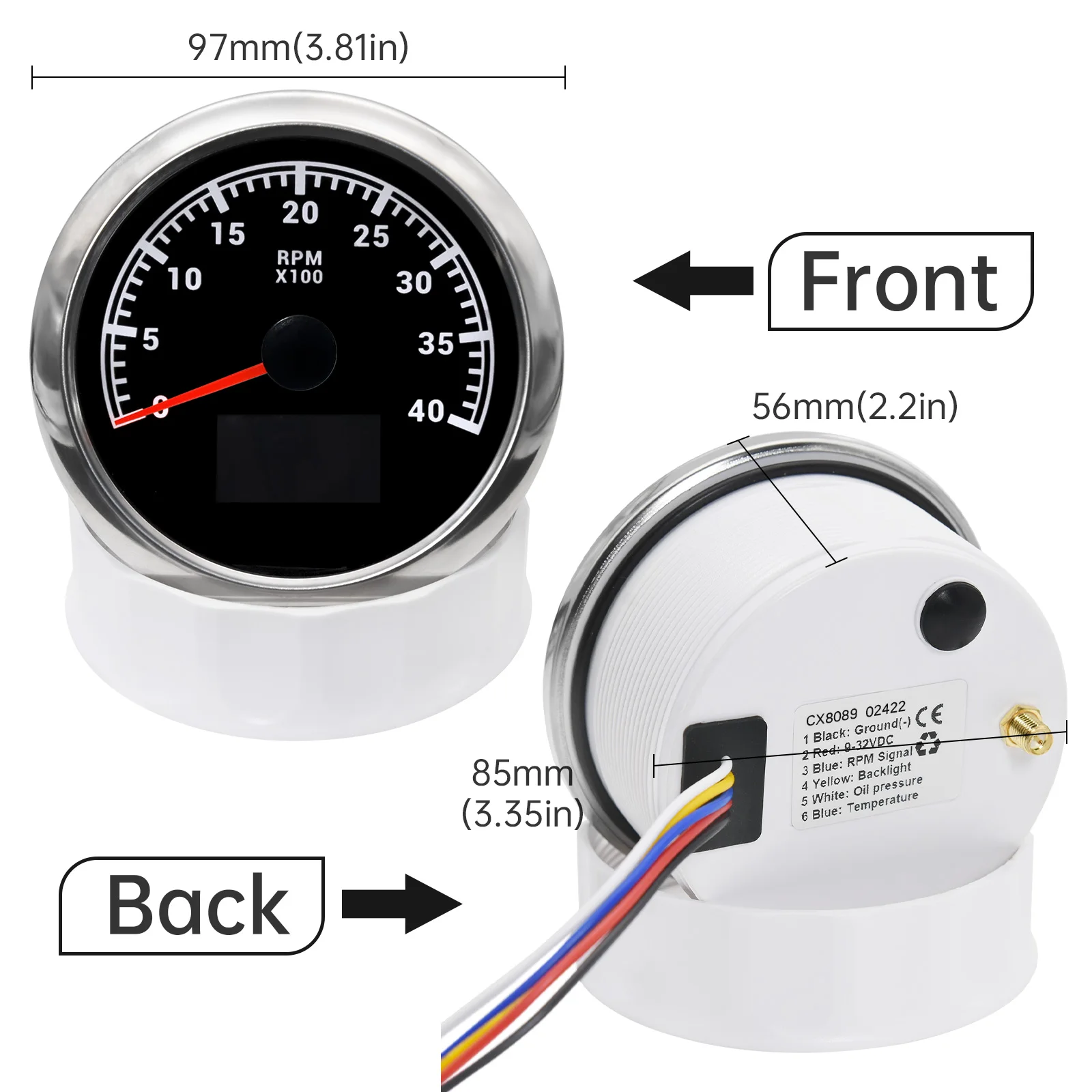 3 In 1 Tacho Meter 85MM Gauge Red Backlight for Marine Boat 3000-8000RPM Tachometer Water Temperature Oil Pressure Gauge Sensor tachometer gauge engine tachometer tachometer meter