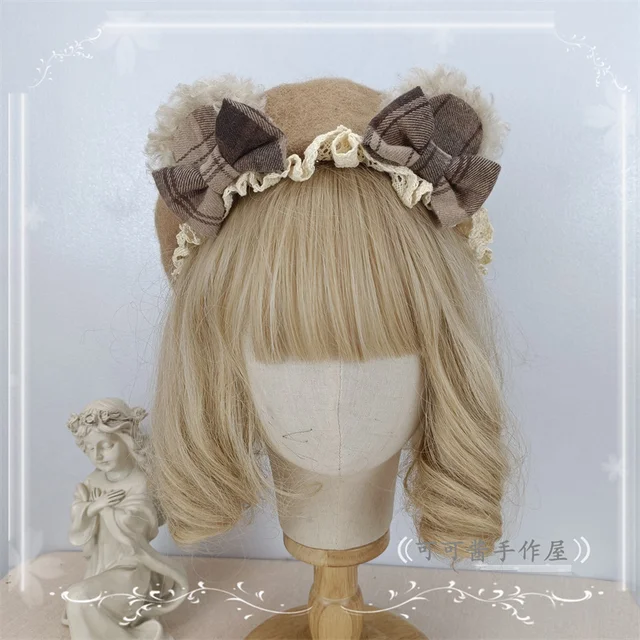 Brown Preppy Style Beret Bear Ears Coffee Bow Beret Japanese