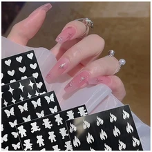

Back Glue Nail Decals Silver Glittering Starlight Bear Butterfly Heart Flame Stickers Decoration For Nail Art Manicure Beauty