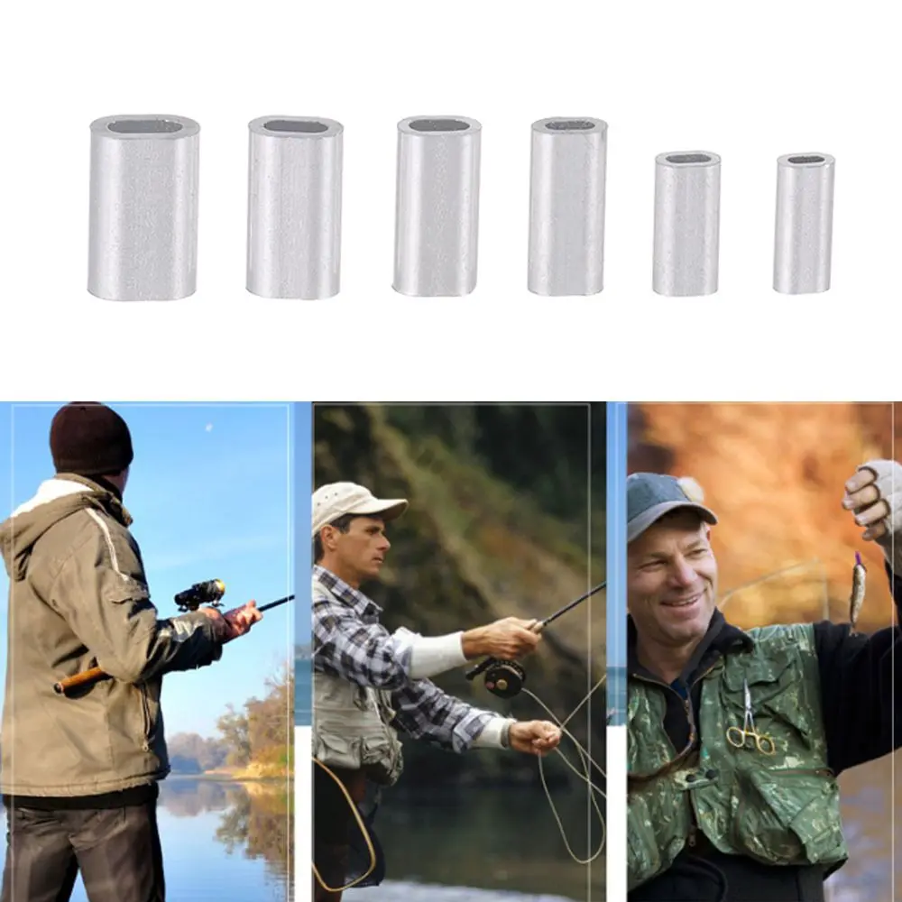 Aluminum Fishing Crimp Sleeves Double Oval Fishing Line Crimping Tube Wire Crimp Connector Accessories 1.0-2.0mm 100pcs/lot