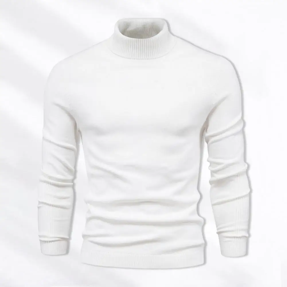 

Neck Protection Sweater High Collar Knitted Men's Sweater Warm Soft Fall Winter Pullover with Slim Fit Solid Color Anti-shrink