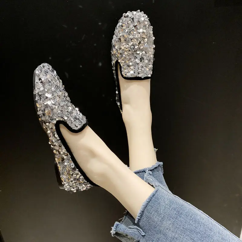 Glitter Flat Shoes Women, Sequin Shoes Flat Loafers