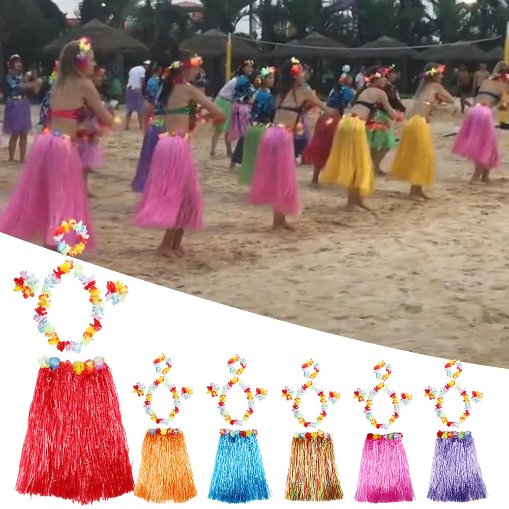 

5pcs Hawaiian Fancy Grass Skirt Arm And Leg Bands Costume Hula Skirt Hawaiian Party Accessory Dress Up Festive Party Supplies