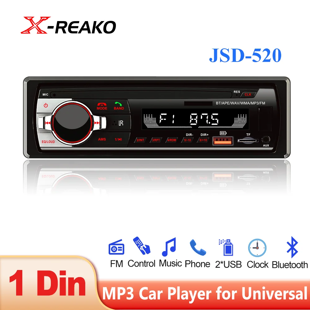 Xreako 1din Car Radio Mp3 Player Jsd520 Bluetooth Aux Input Usb/sd