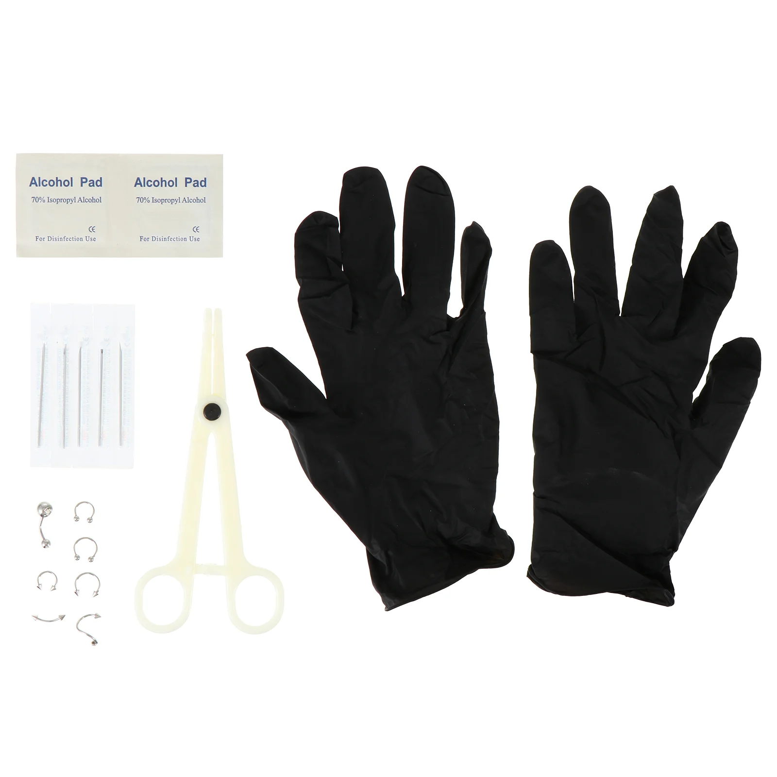 17 Pcs Tattoo Piercing Set Body Tool Kit Perforation Nose Needle Lip Eyebrow Stainless Steel Puncture