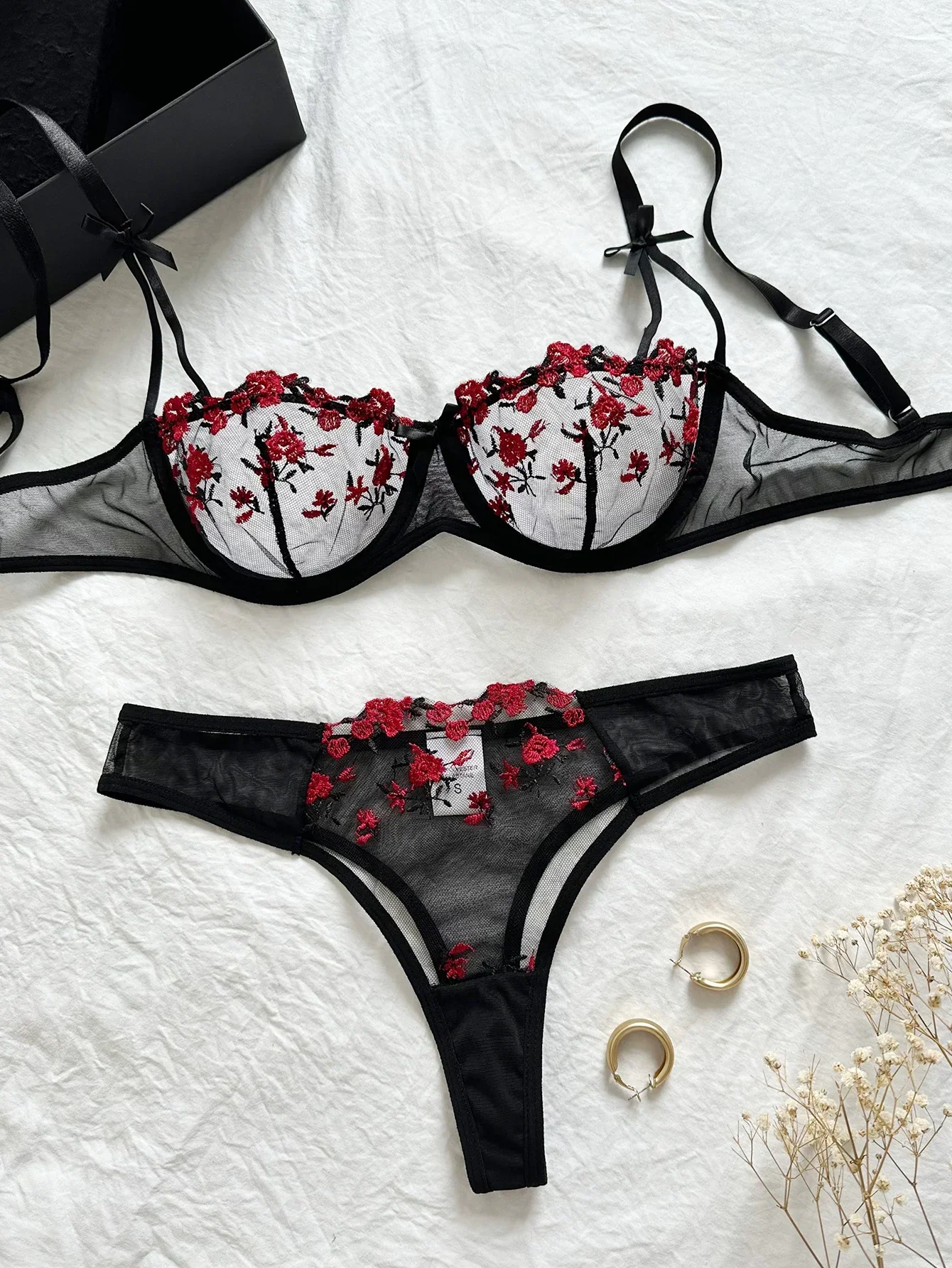Women Lingerie Set 2 Piece floral Embroidery Sexy Erotic Underwear