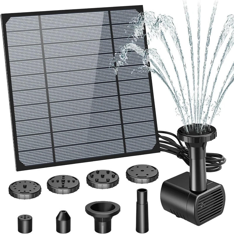 Solar Fountain 2.8W with 6 different nozzles and 3 meter cable Solar Fountain Pump Kit for Garden Patio Fish Tank Ponds
