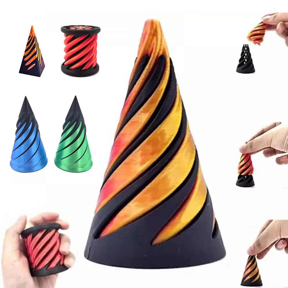 Onmogelijke Kegel, PLA 3D-geprinte Spiraalkegel Fidget Toy Pyramid Passthrough Sculpture Mini Cone Funny Desktop Decoration voor Thuiskantoor (rood en groen Onmogelijke Kegel, PLA 3D-geprinte Spiraalkegel Fidget Toy Pyramid Passthrough Sculpture Mini Cone Funny Desktop Decoration voor Thuiskantoor (rood en groen