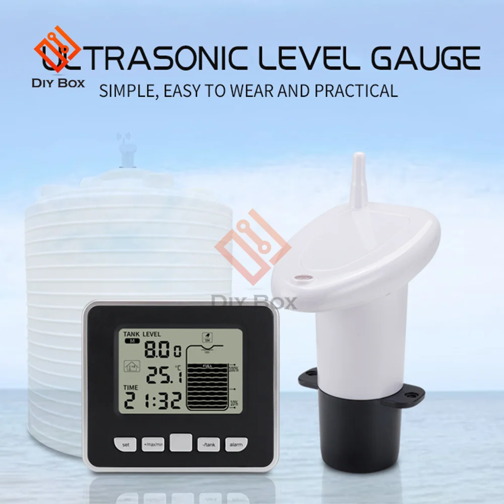 

FT002 Wireless Ultrasonic Water Tank Liquid Level Meter With Temperature Sensor Water Level Time Display Low Battery Indicator