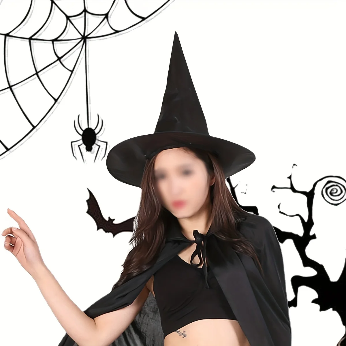 Halloween Wizard Hat Party Children Adult Black Pointed Oxford Cloth Magician Hat Witch Hat Masquerade Ball Party Dressing