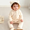 2026 New Spring 0-24M Newborn Baby Boys Girl Knitted Romper Long Sleeved Solid Color Hooded Infant Baby Knitted Jumpsuit