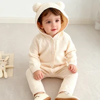 2026 New Spring 0-24M Newborn Baby Boys Girl Knitted Romper Long Sleeved Solid Color Hooded Infant Baby Knitted Jumpsuit
