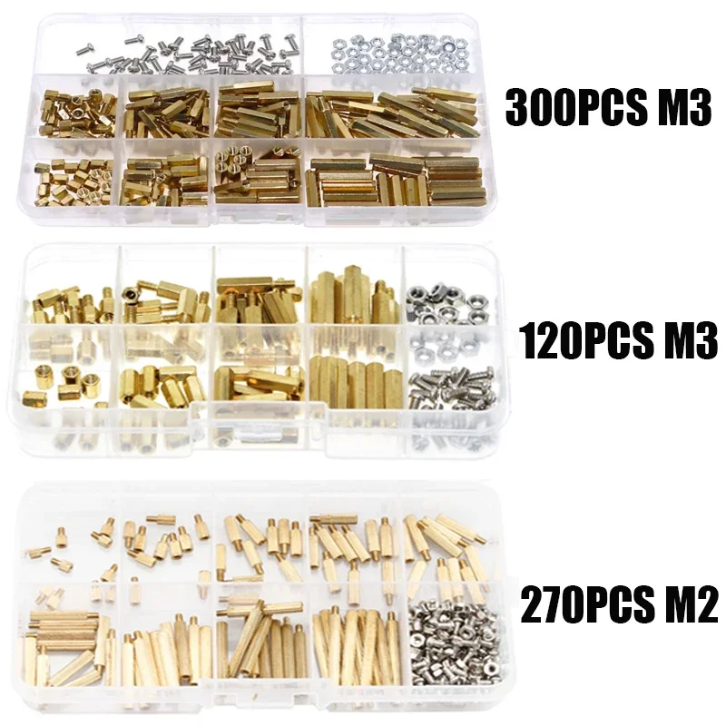 Coluna Hexagonal de Latão para Pcb Board Sortimento Kit Espaçador Suporte Standoff Porca Parafuso m2 m3 Masculino e Feminino 120 Pcs 270 Pcs 300 Pcs
