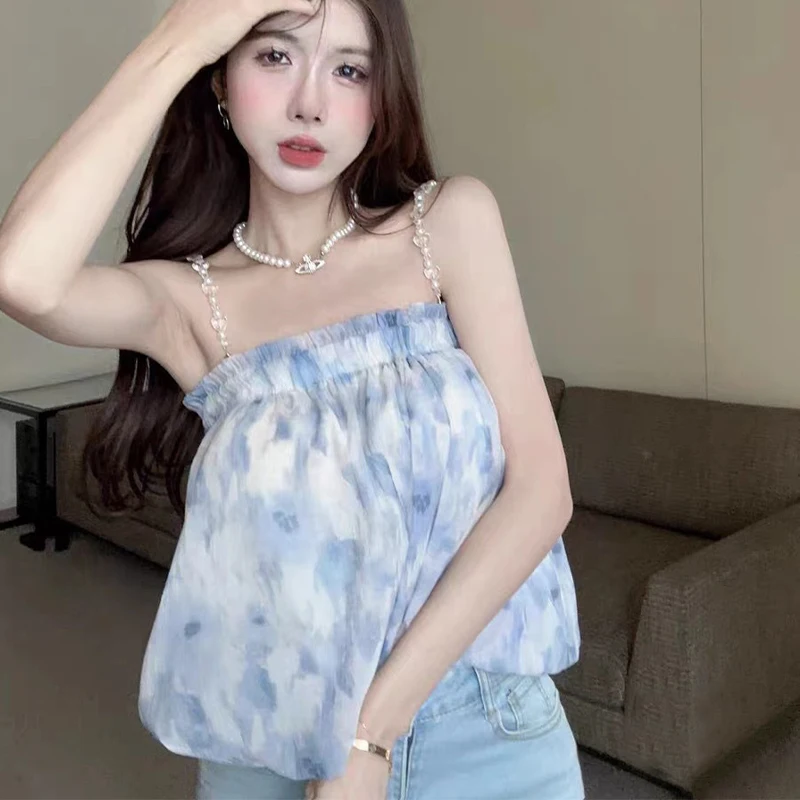 

1pc Ink Printing Short Suspender Tube Top Women Sexy Off Shoulder Sleeveless Tank Camis