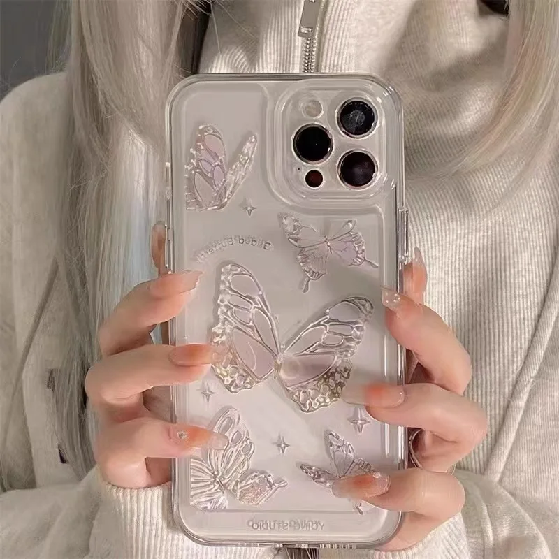 

INS Cute Clear Crystal Butterfly Case For iPhone 11 13 14 12 Pro XS Max X XR 7 8 Plus SE 2022 2020 Luxury Shockproof Soft Cover