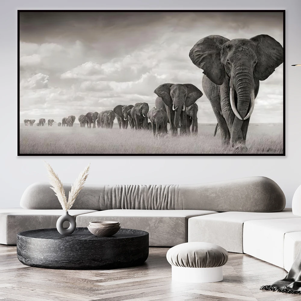 Modern Light Luxury Walking Elephant Canvas Art