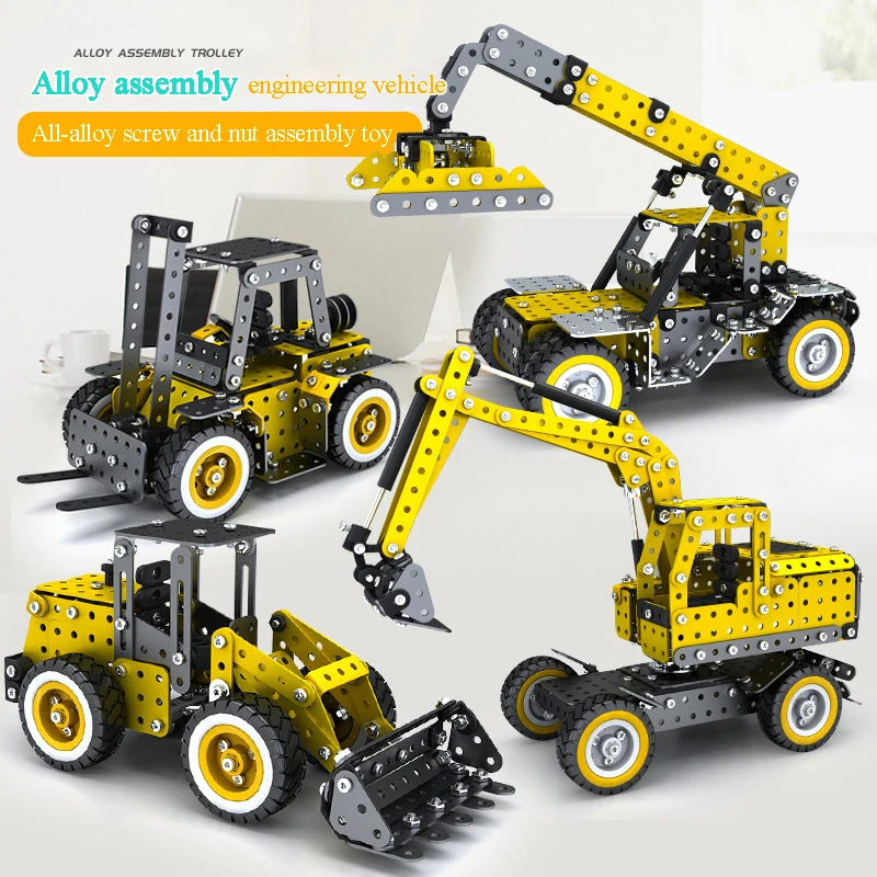 DIY Metal Assembly Engineering Car Alloy Screw Nut Assembly Building Block Forklift Motorcycle Model Children Toy Adult Gifts Building Block Toy Assemble Toy