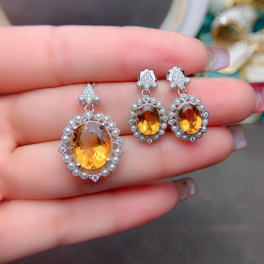 

Natural Topaz Jewelry Set 925 Sterling Silver Set Women's Necklace Wholesale Elegant Women's Set Christmas free shipping
