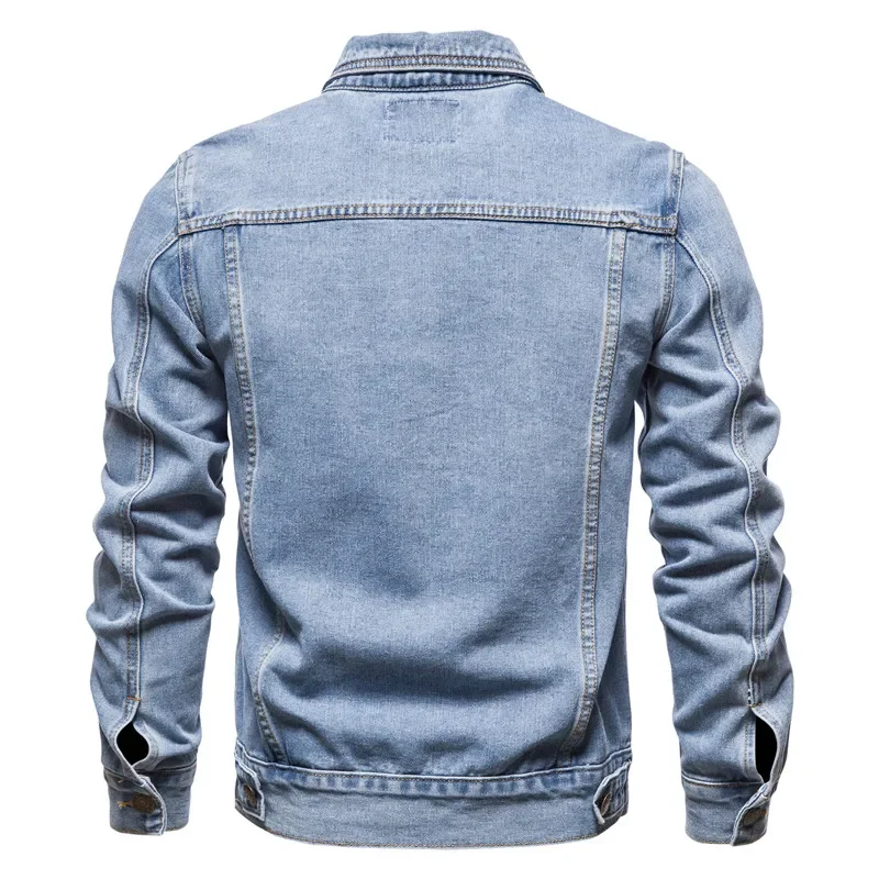 Spring Autumn Men Denim Jackets Casual Solid Color Lapel Single Breasted Jeans Jacket Man Slim Fit Cotton Outwear Coats